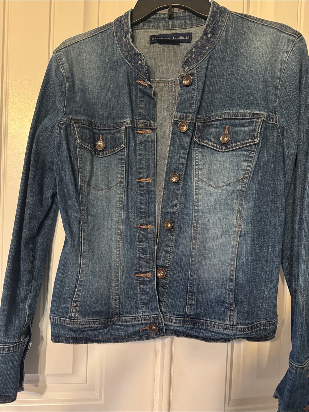 BANDOLINOBLU Embellished Collar Denim Jacket - Blue